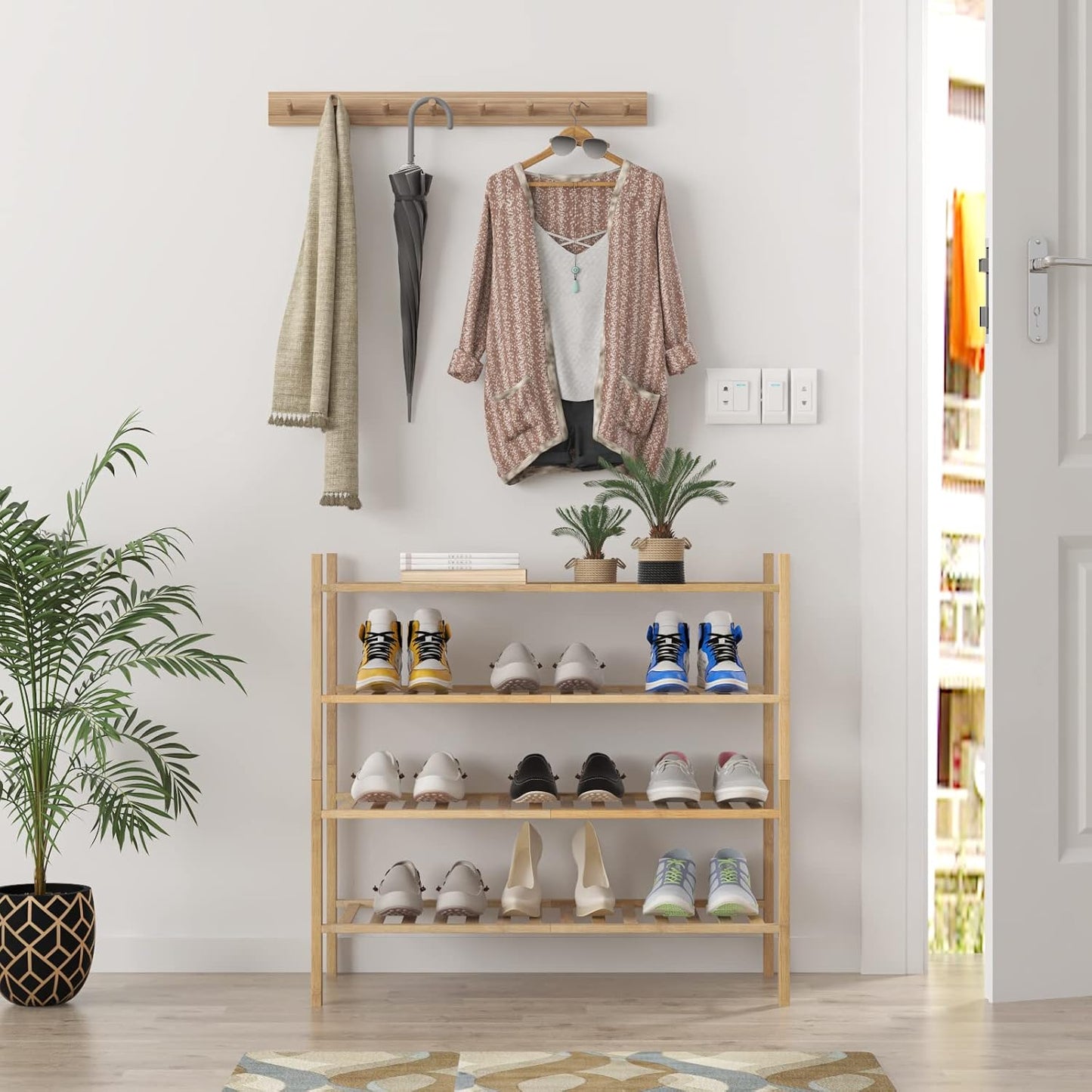 EcoDrop 4-Tier Bamboo Shoe Rack – Stackable, Free-Standing Organiser