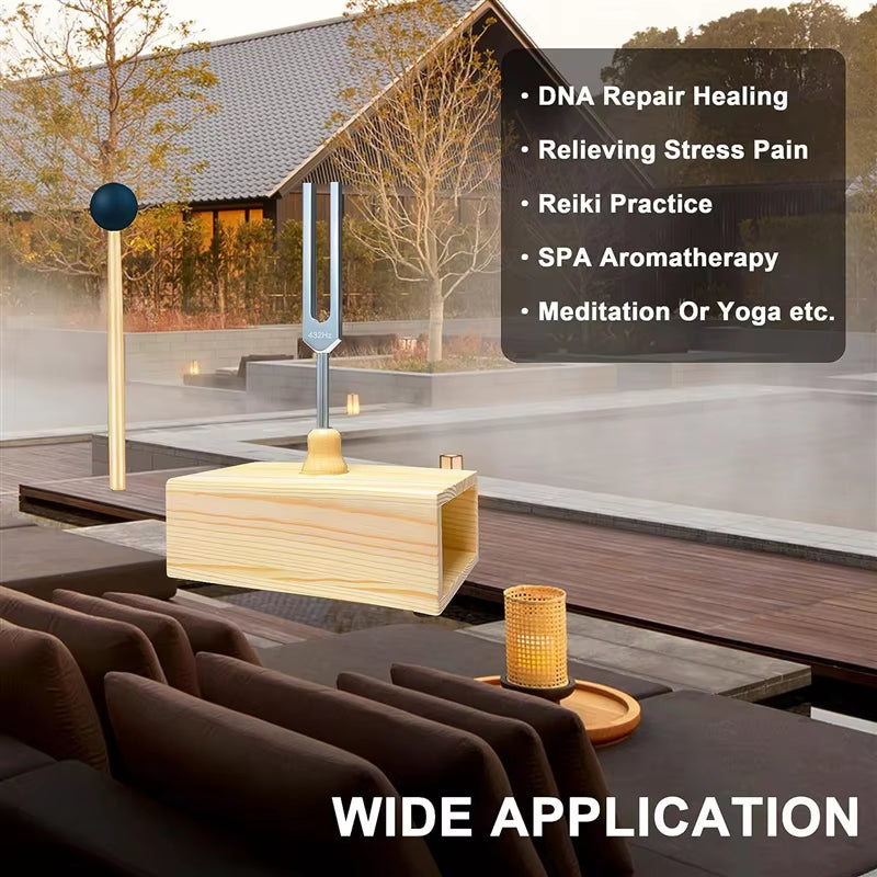 EcoDrop 432Hz Tuning Fork with Wooden Resonance Box – Sound Healing, Meditation & Relaxation Set