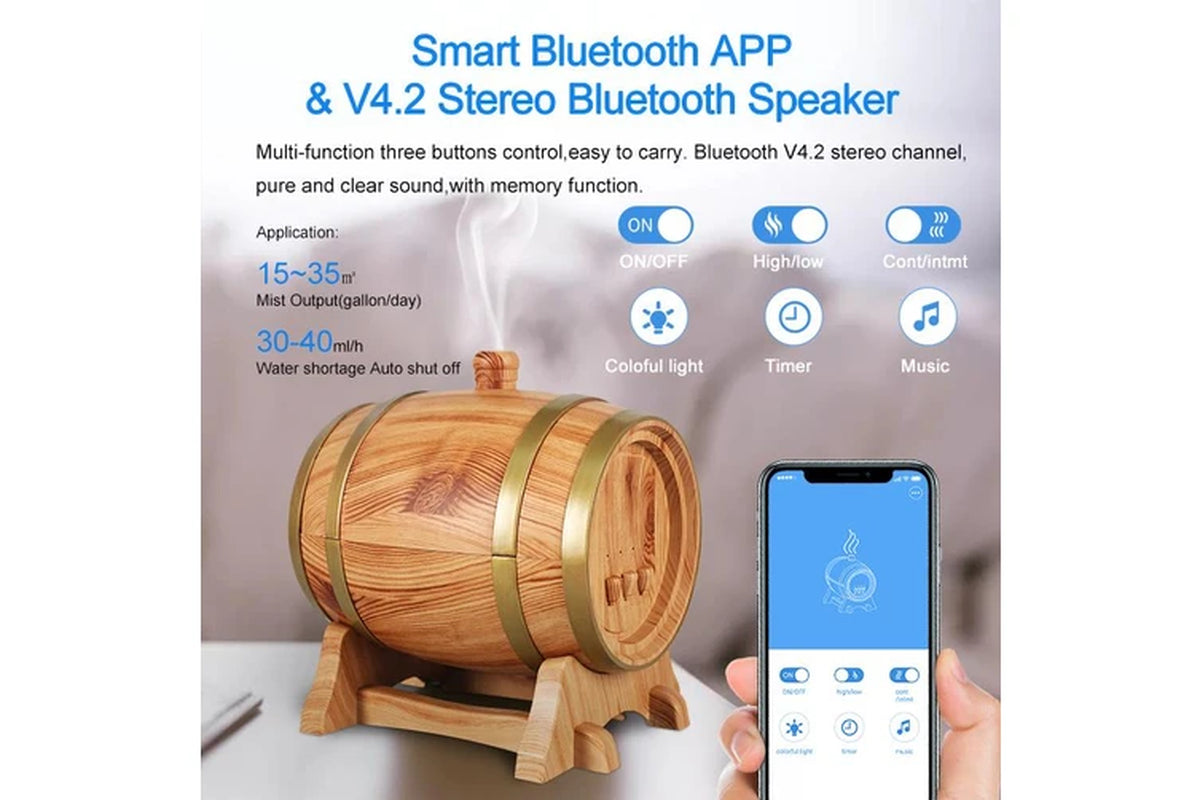 EcoDrop 350ml Bluetooth Aromatherapy Diffuser – Ultrasonic Humidifier with LED Light & Essential Oils (Oak Wood)
