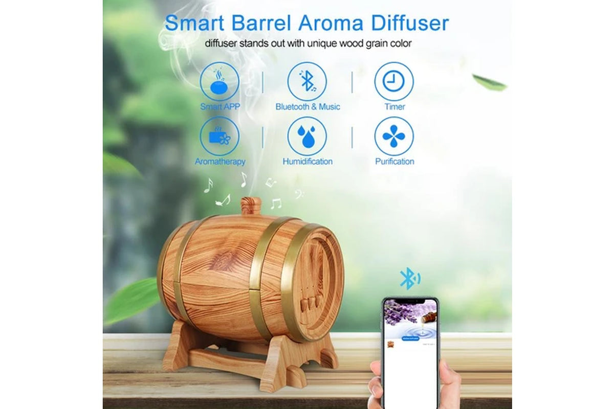 EcoDrop 350ml Bluetooth Aromatherapy Diffuser – Ultrasonic Humidifier with LED Light & Essential Oils (Oak Wood)