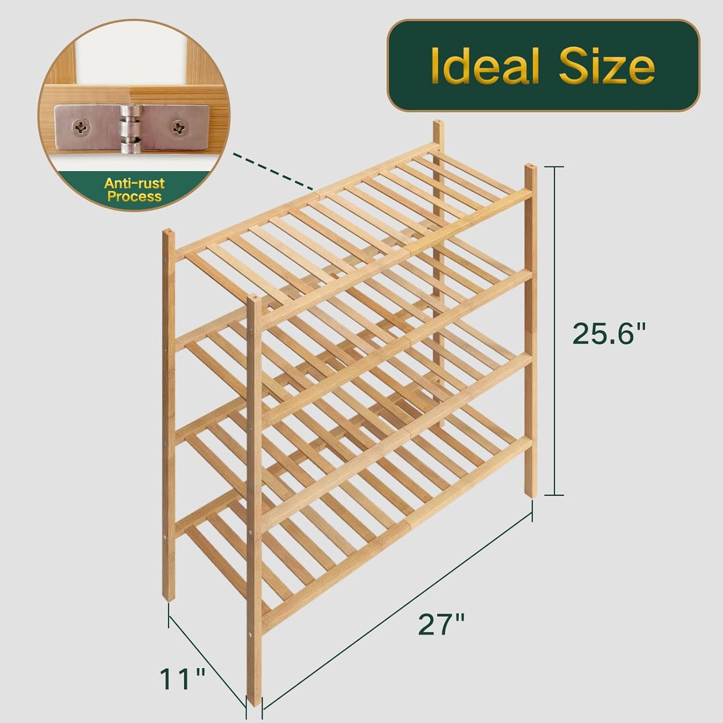 EcoDrop 4-Tier Bamboo Shoe Rack – Stackable, Free-Standing Organiser