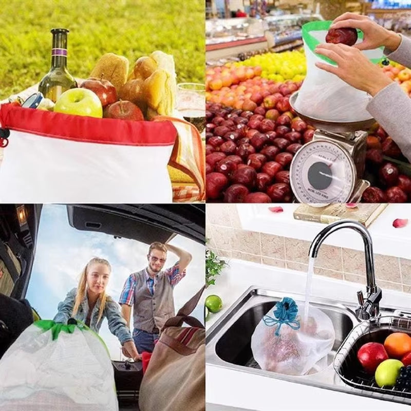 EcoDrop Reusable Mesh Produce Bags – 5-Pack Eco-Friendly Fruit & Veggie Storage Set