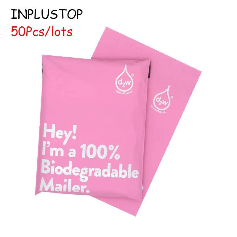 EcoDrop Certified Biodegradable Pink Mailer Bags – 50-Pack Eco-Friendly Compostable Shipping Pouches