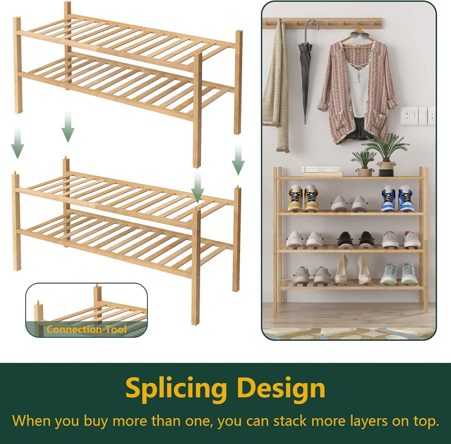 EcoDrop 4-Tier Bamboo Shoe Rack – Stackable, Free-Standing Organiser
