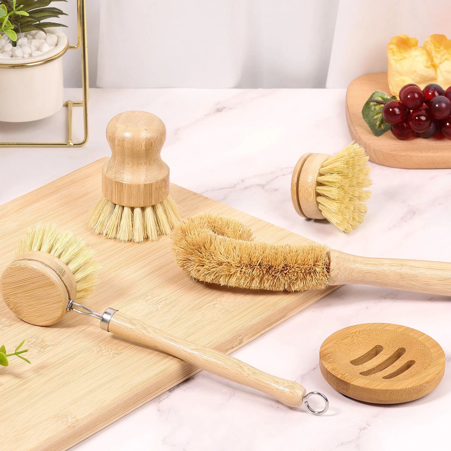 EcoDrop Bamboo Dish Brush Set - Natural Sisal Bristles