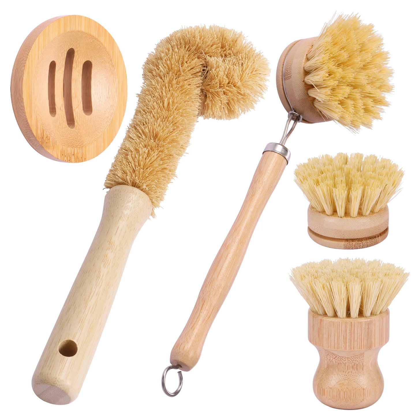 EcoDrop Bamboo Dish Brush Set - Natural Sisal Bristles
