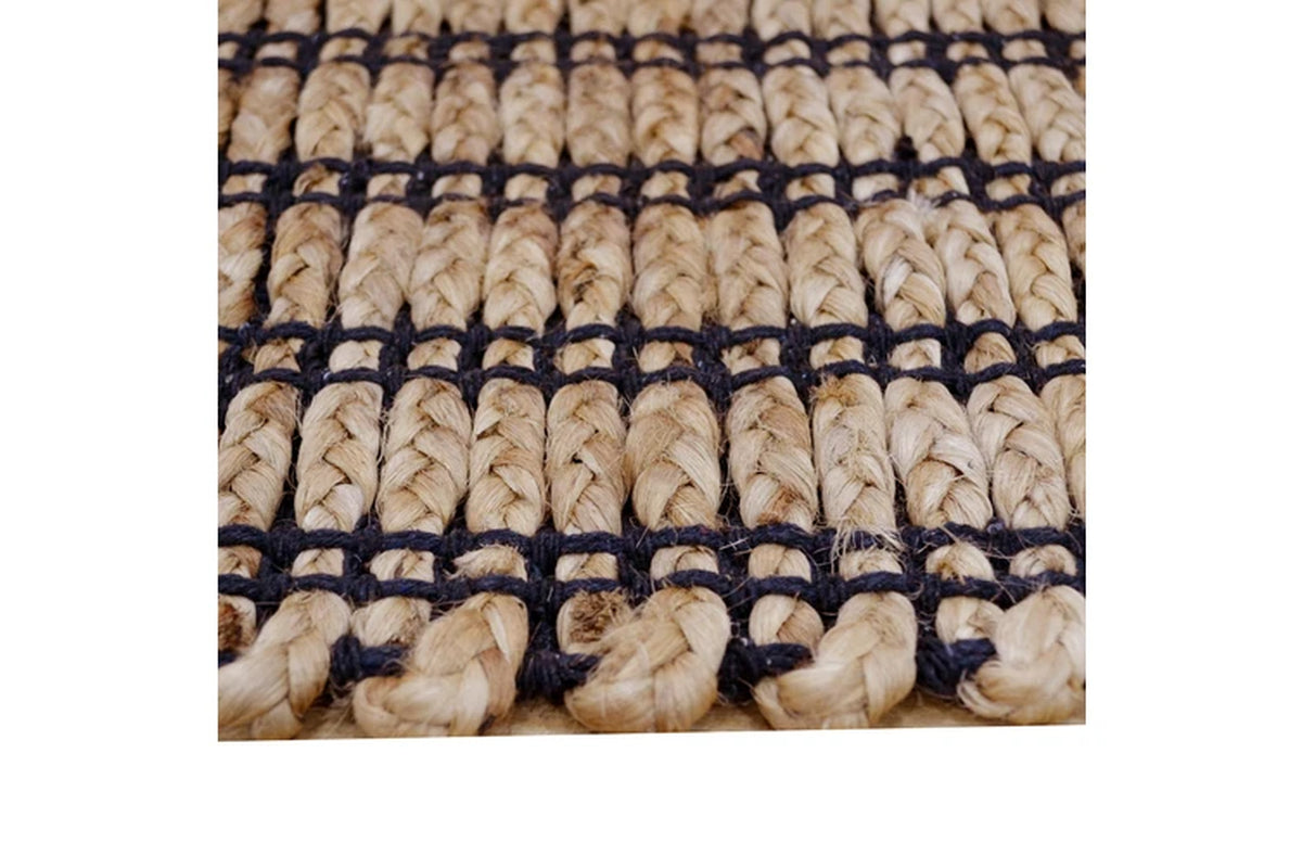 EcoDrop Handwoven Natural Jute Rug – Kochi 1129 in Natural Black (80x150cm)