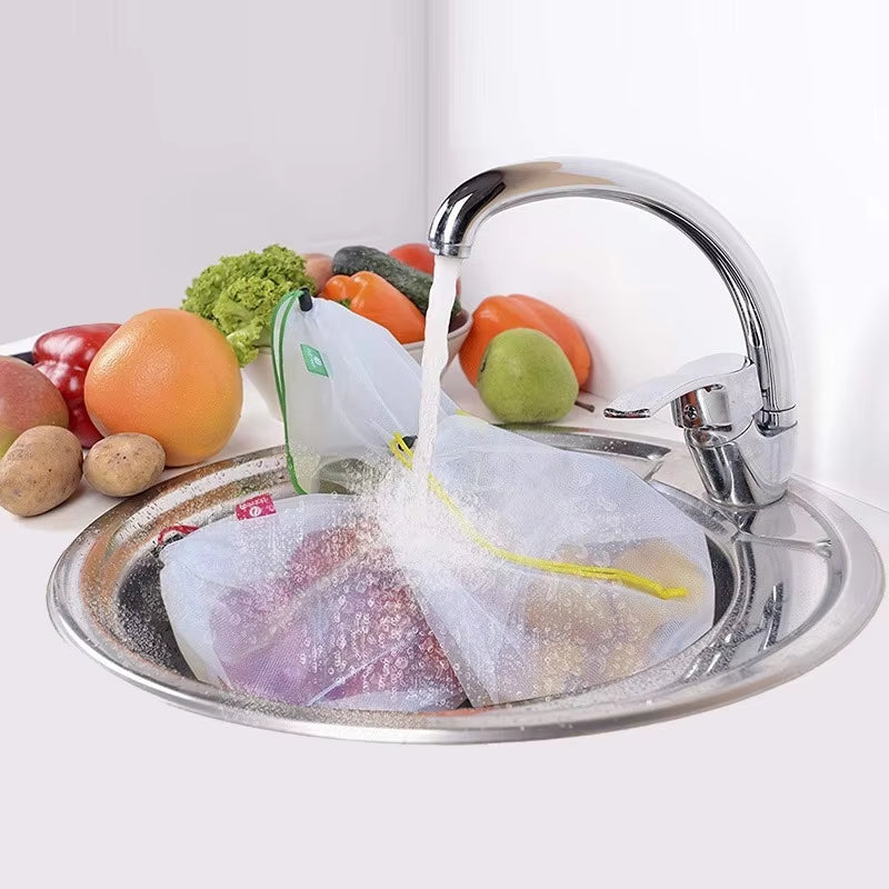 EcoDrop Reusable Mesh Produce Bags – 5-Pack Eco-Friendly Fruit & Veggie Storage Set