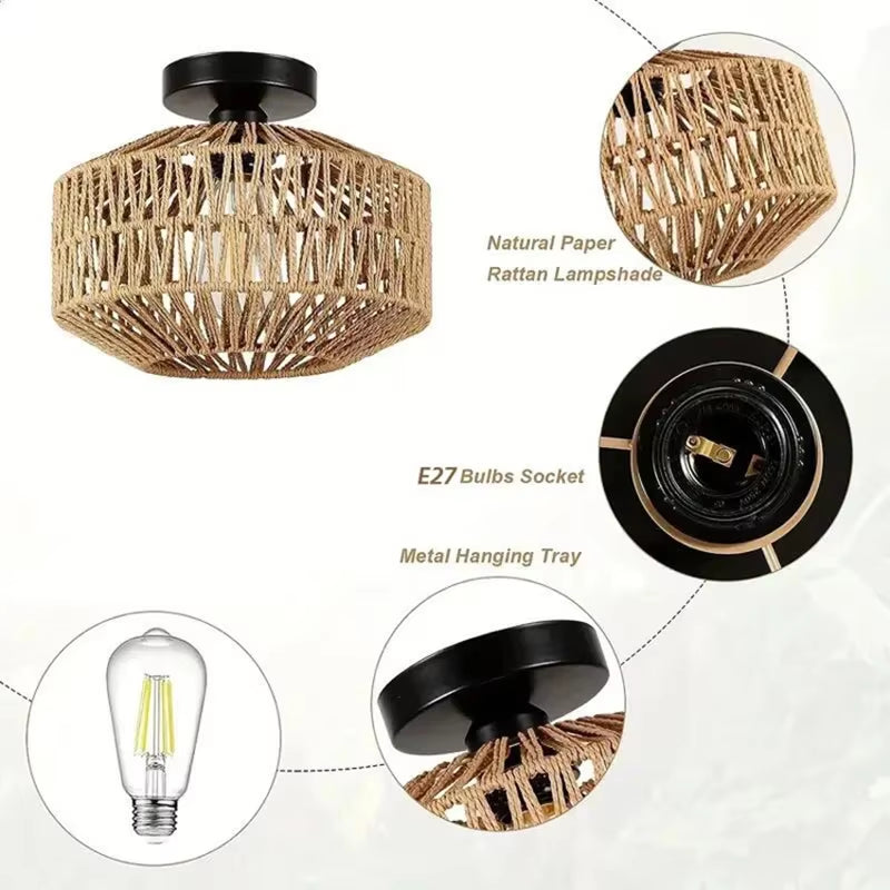 EcoDrop Natural Bamboo & Hemp Rope Pendant Light