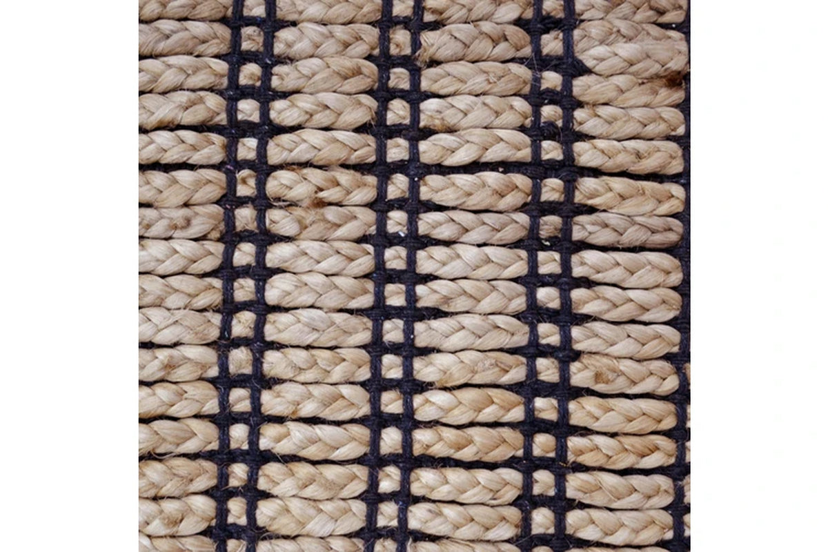 EcoDrop Handwoven Natural Jute Rug – Kochi 1129 in Natural Black (80x150cm)