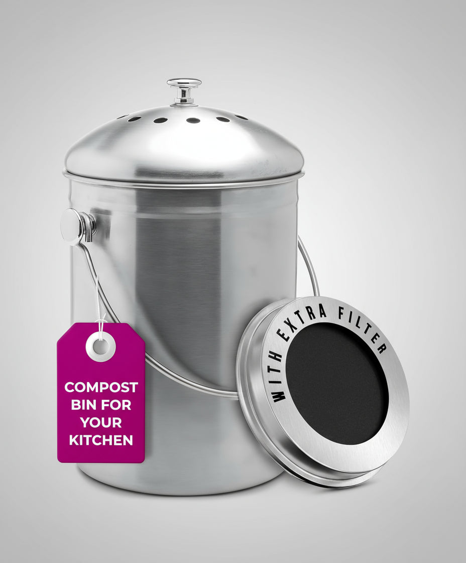 EcoDrop Stainless Steel Compost Bin 1.3 Gallon-Includes Charcoal Filter