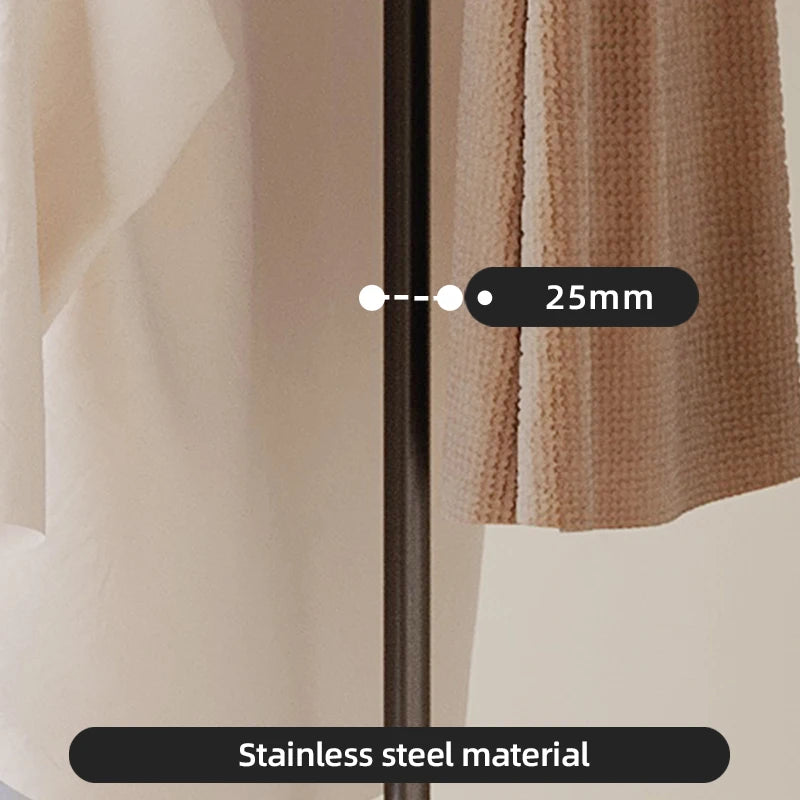 Stainless Steel & Wooden Base Freestanding Coat Rack Hall Tree Space-Saving Metal Clothes/Hat Stand & Clothing Organizer-4