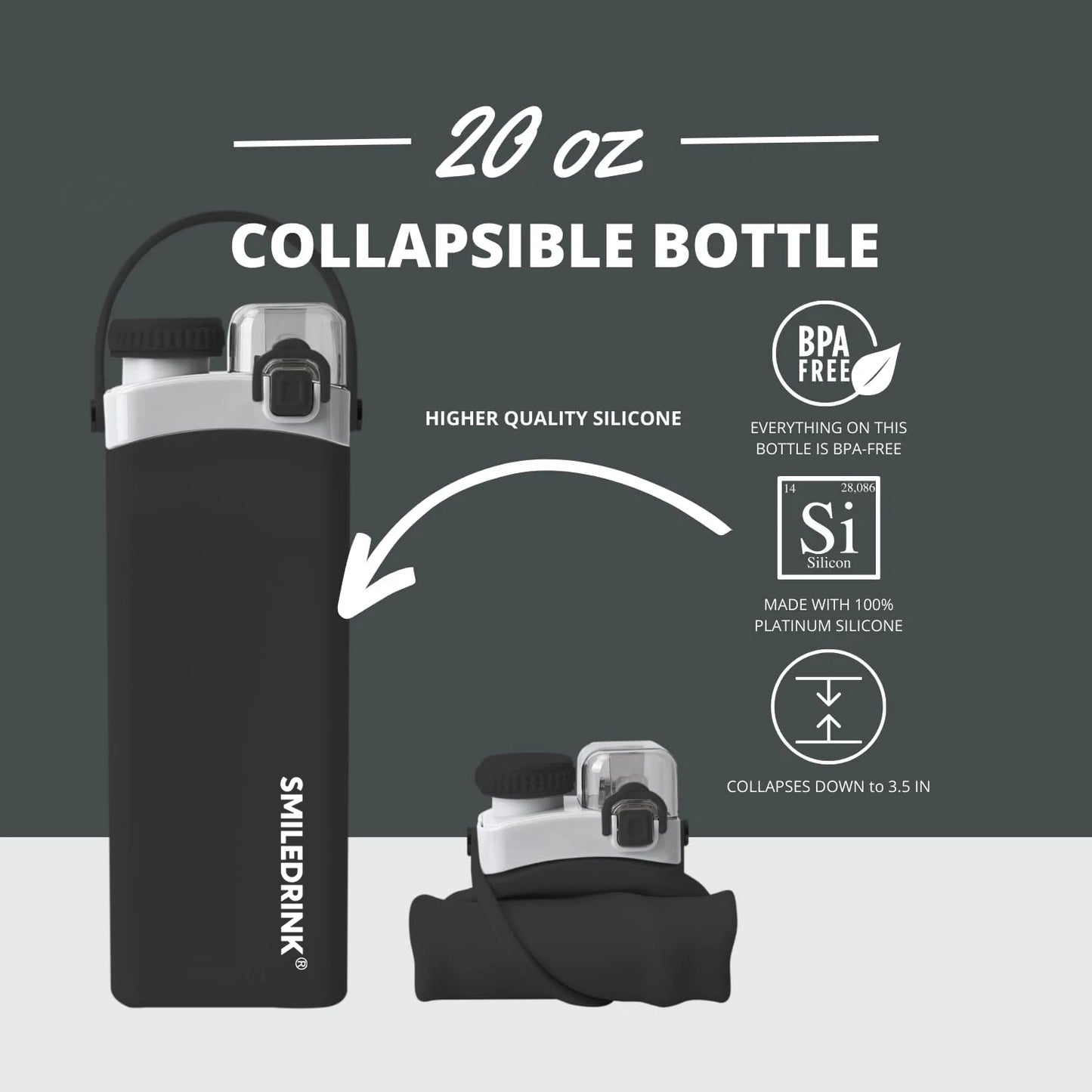 BPA Free 20 oz Foldable Reusable Sports Water Bottle and Fold up Gym Camping Silicone Sports Collapsible Water Bottle-3