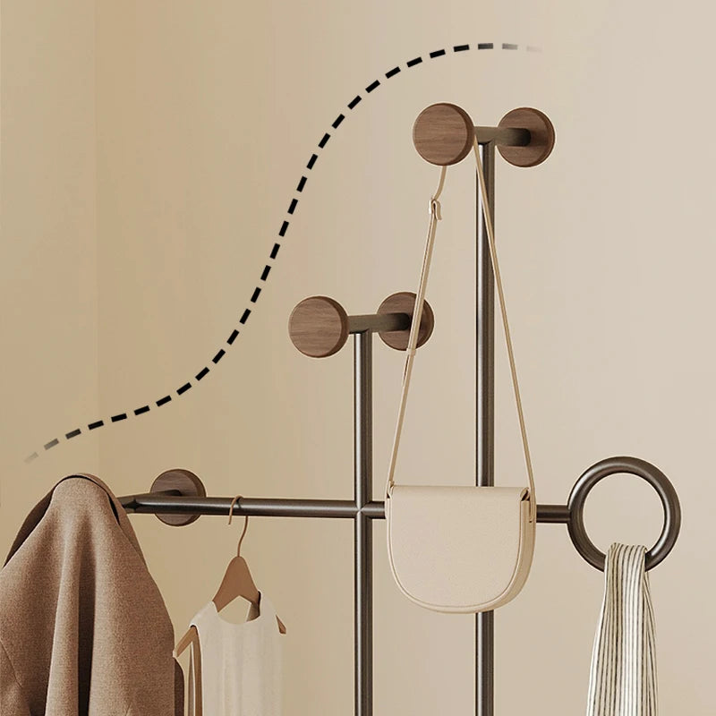 Stainless Steel & Wooden Base Freestanding Coat Rack Hall Tree Space-Saving Metal Clothes/Hat Stand & Clothing Organizer-2