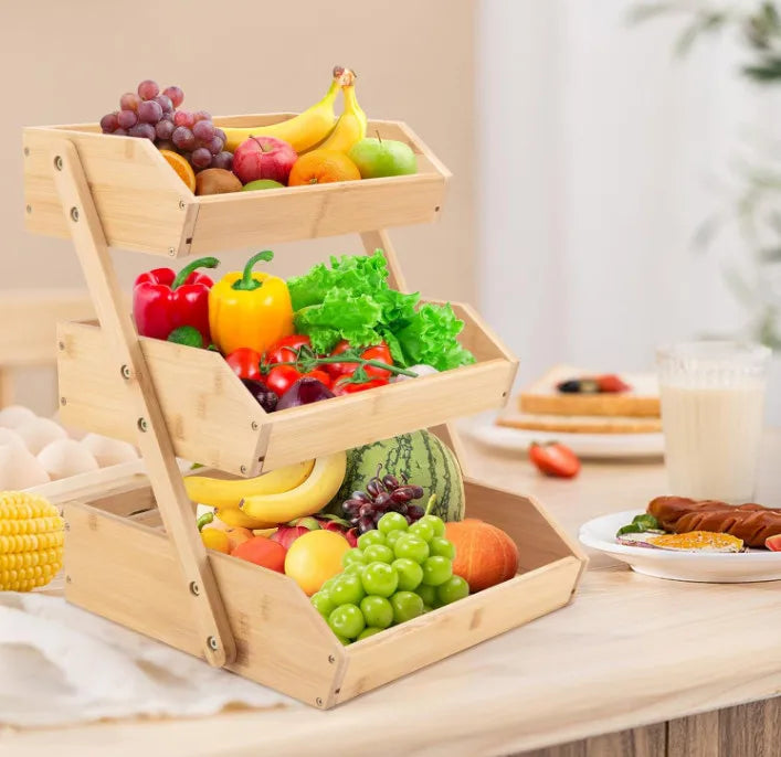 EcoDrop 3-Tier Bamboo Fruit Basket Stand – Eco-Friendly Kitchen Storage-1