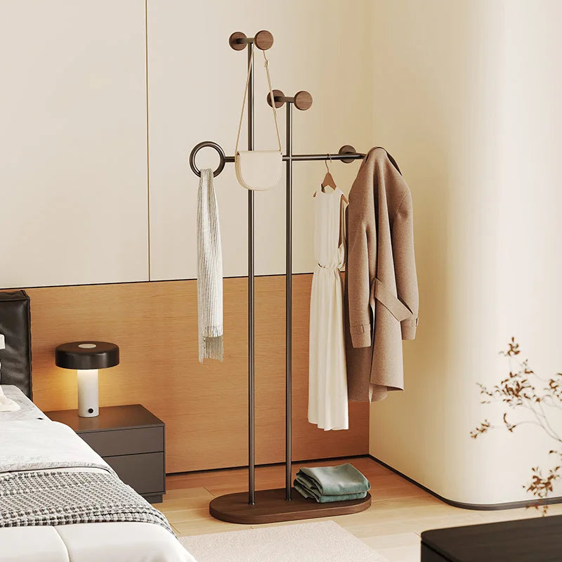 Stainless Steel & Wooden Base Freestanding Coat Rack Hall Tree Space-Saving Metal Clothes/Hat Stand & Clothing Organizer-0