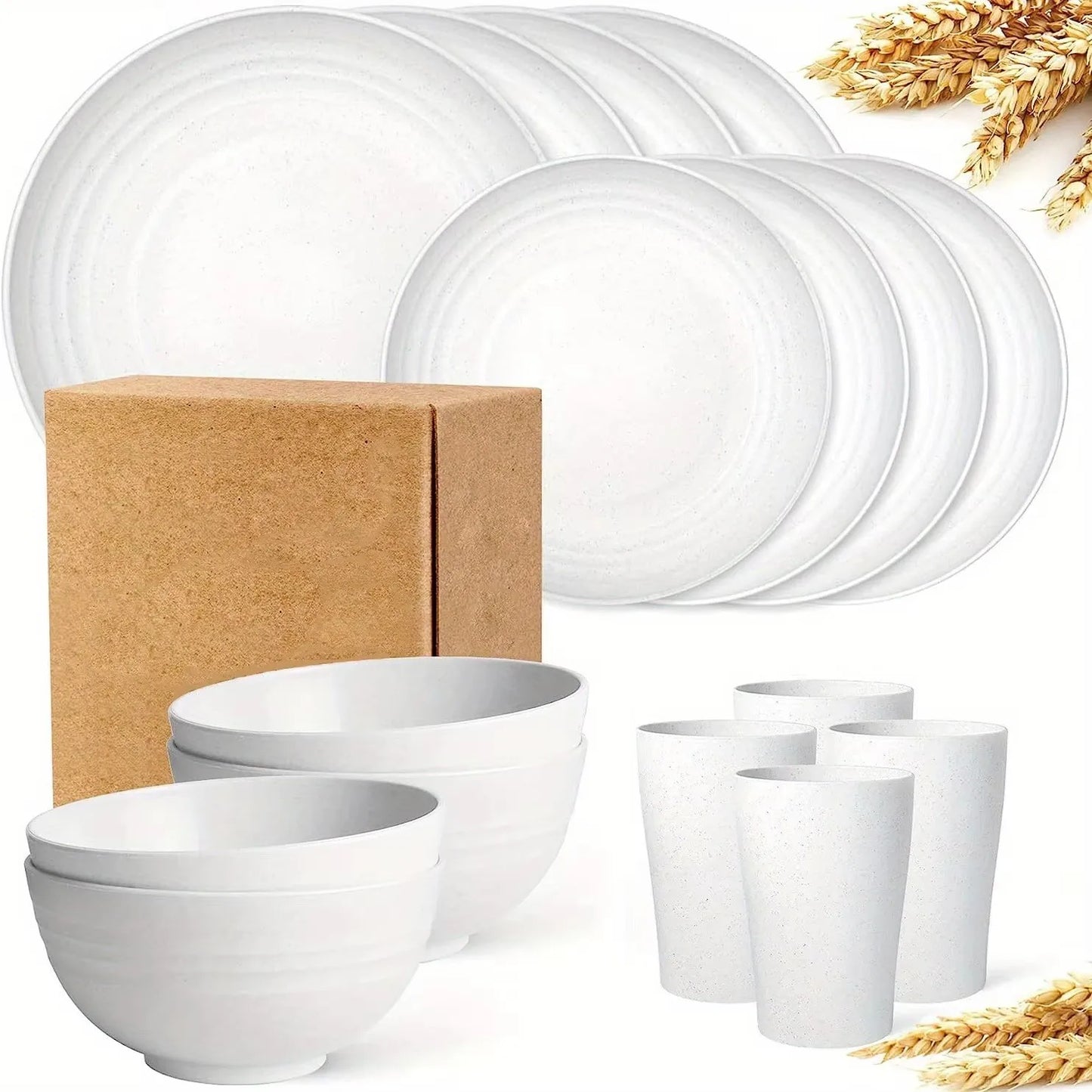EcoDrop 16Pcs Wheat Straw Dinnerware Set