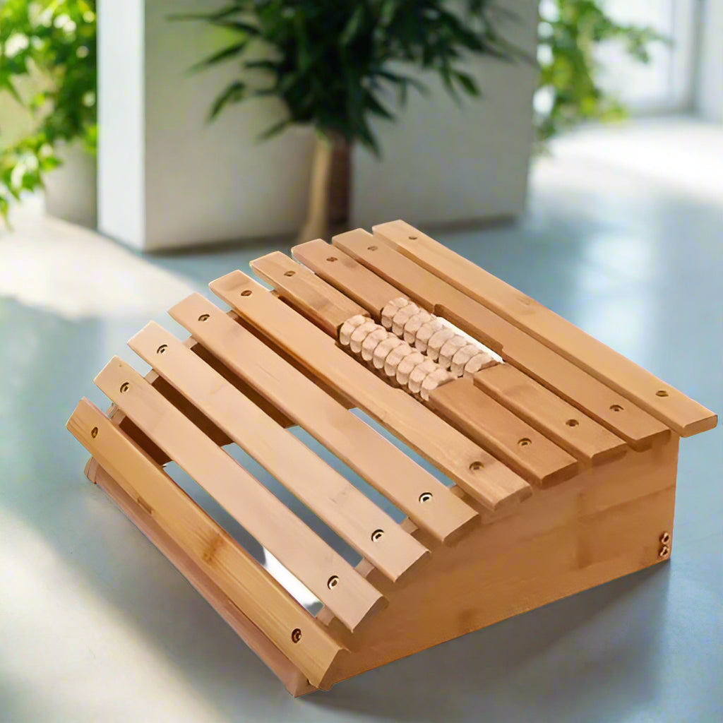 EcoDrop Bamboo Foot Rest with Massage Rollers – Ergonomic Foot Stool for Office & Home-0