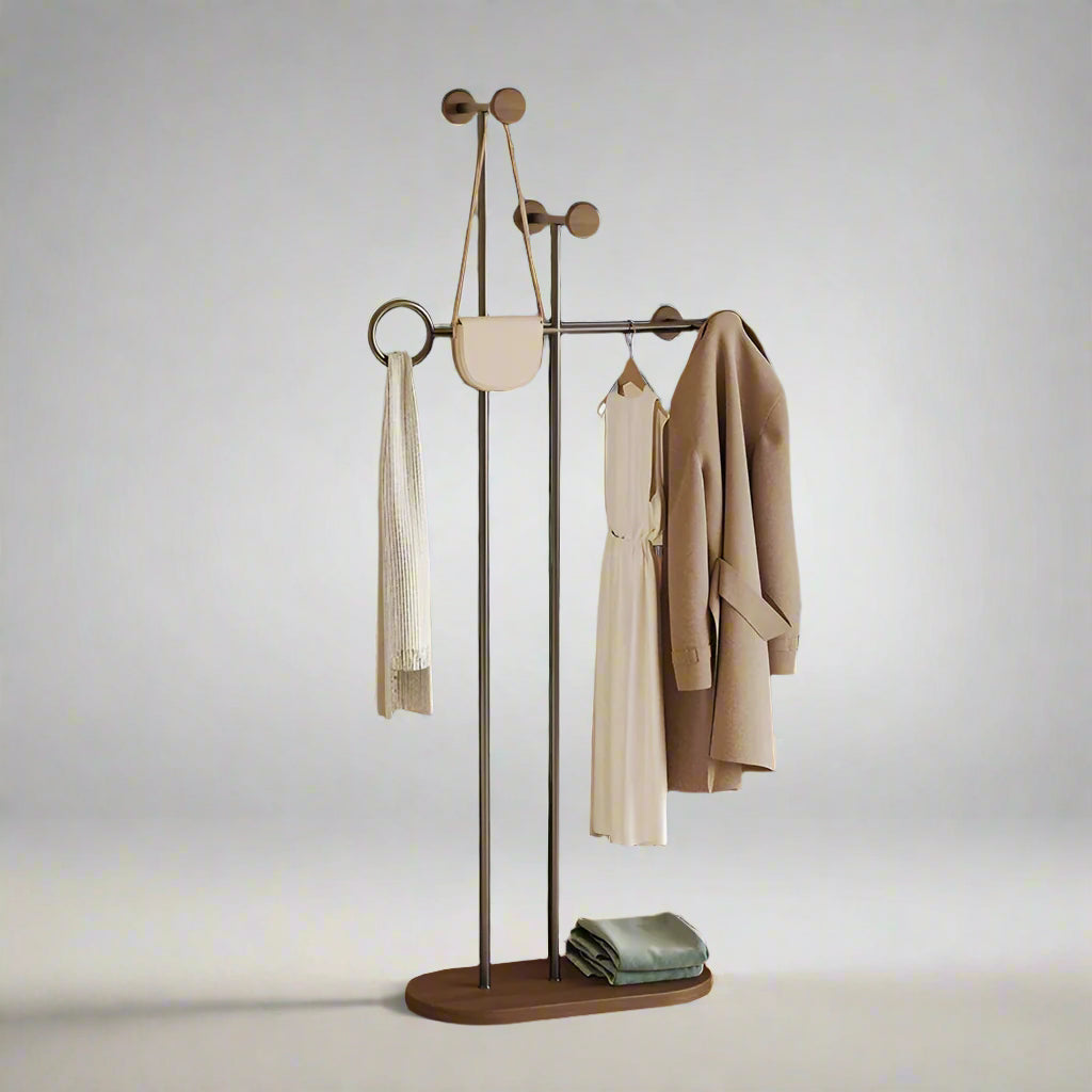 Stainless Steel & Wooden Base Freestanding Coat Rack Hall Tree Space-Saving Metal Clothes/Hat Stand & Clothing Organizer-7