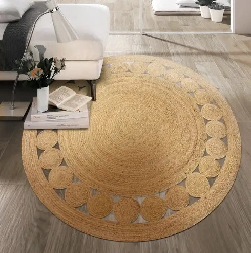 EcoDrop Handwoven Seagrass Floor Mat – 80cm Round Natural Rug-0