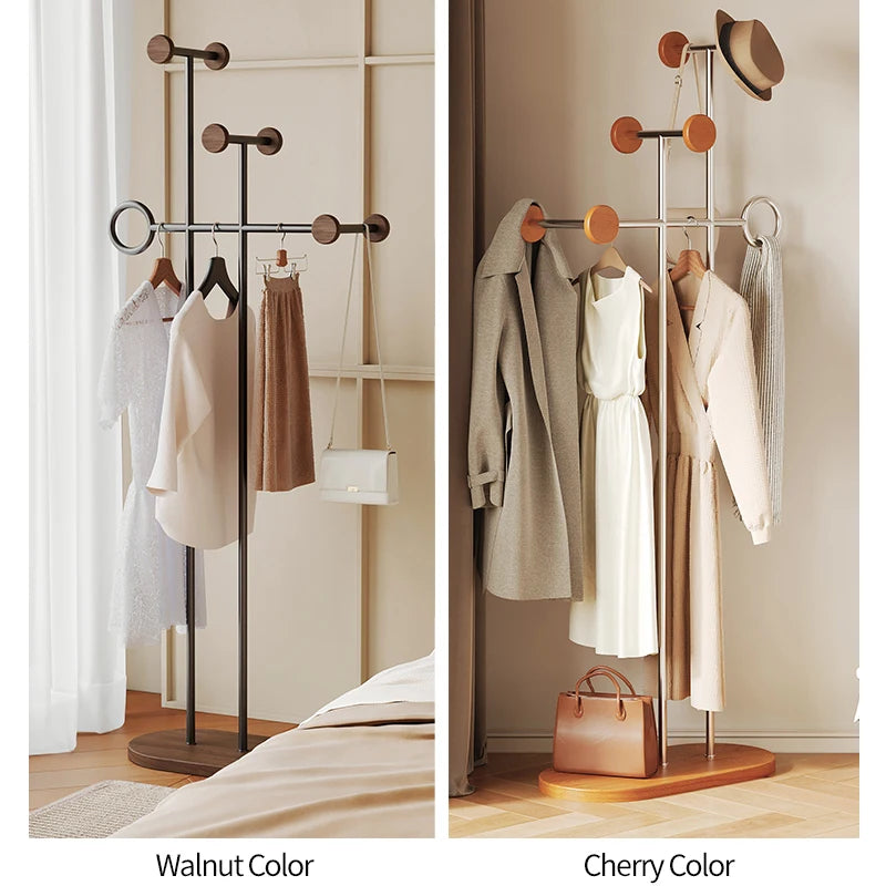 Stainless Steel & Wooden Base Freestanding Coat Rack Hall Tree Space-Saving Metal Clothes/Hat Stand & Clothing Organizer-1