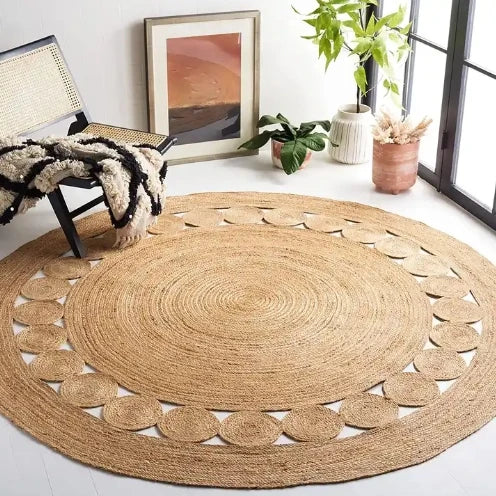 EcoDrop Handwoven Seagrass Floor Mat – 80cm Round Natural Rug-5