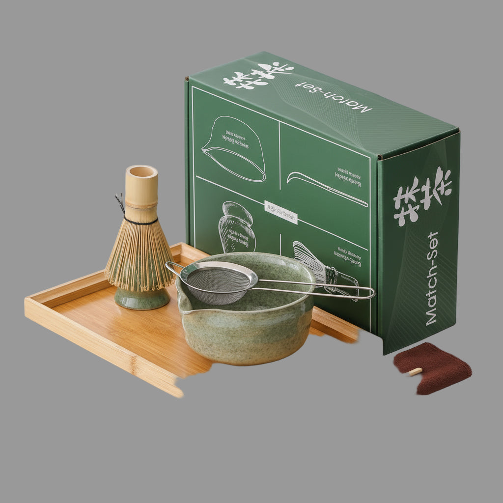 EcoDrop 7-Piece Handmade Matcha Set – Ceramic Tea Bowl & Bamboo Whisk Gift Set