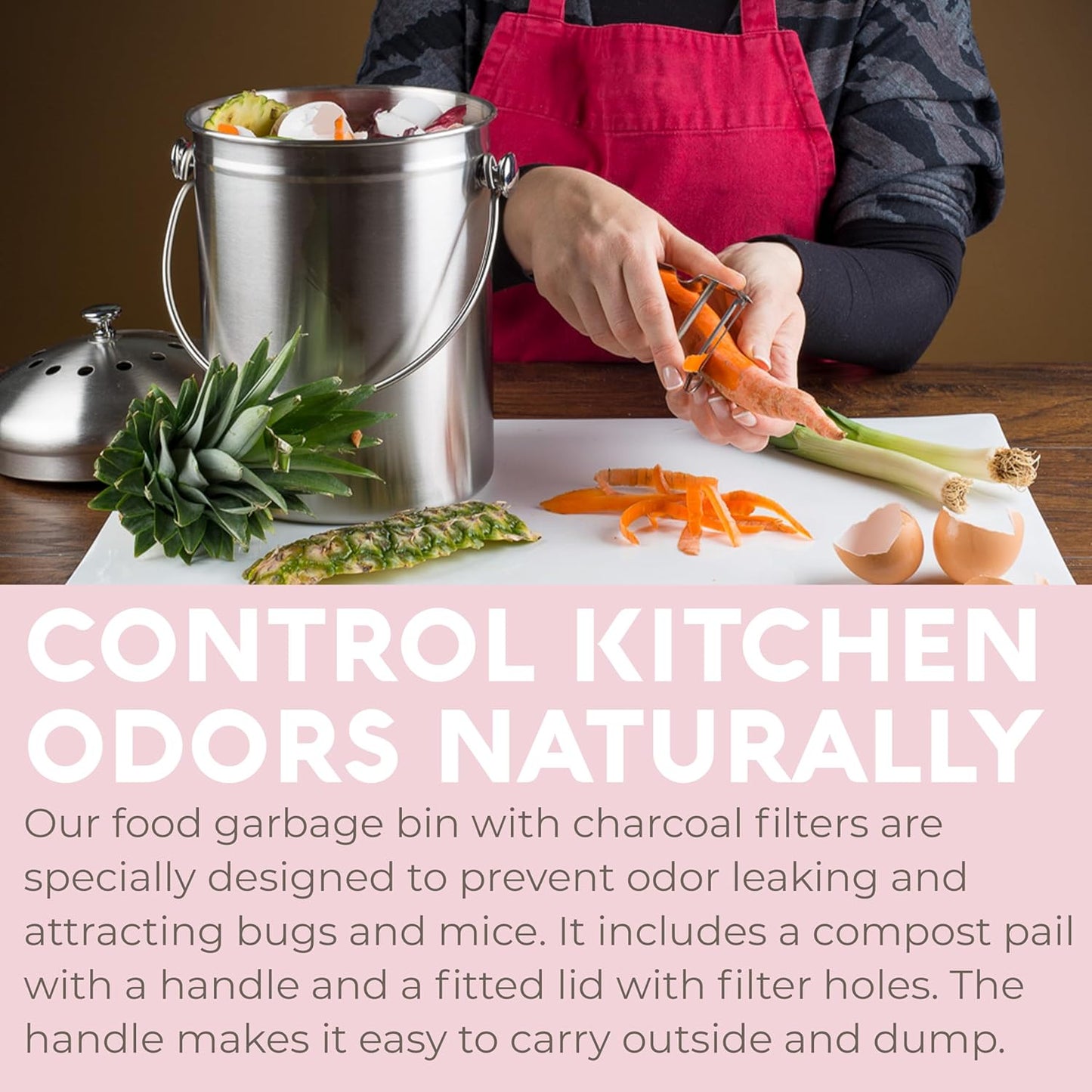 EcoDrop Stainless Steel Compost Bin 1.3 Gallon-Includes Charcoal Filter