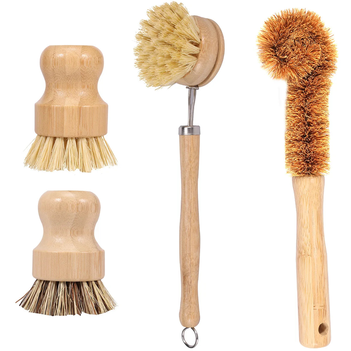 EcoDrop Bamboo Dish Brush Set - Natural Sisal Bristles