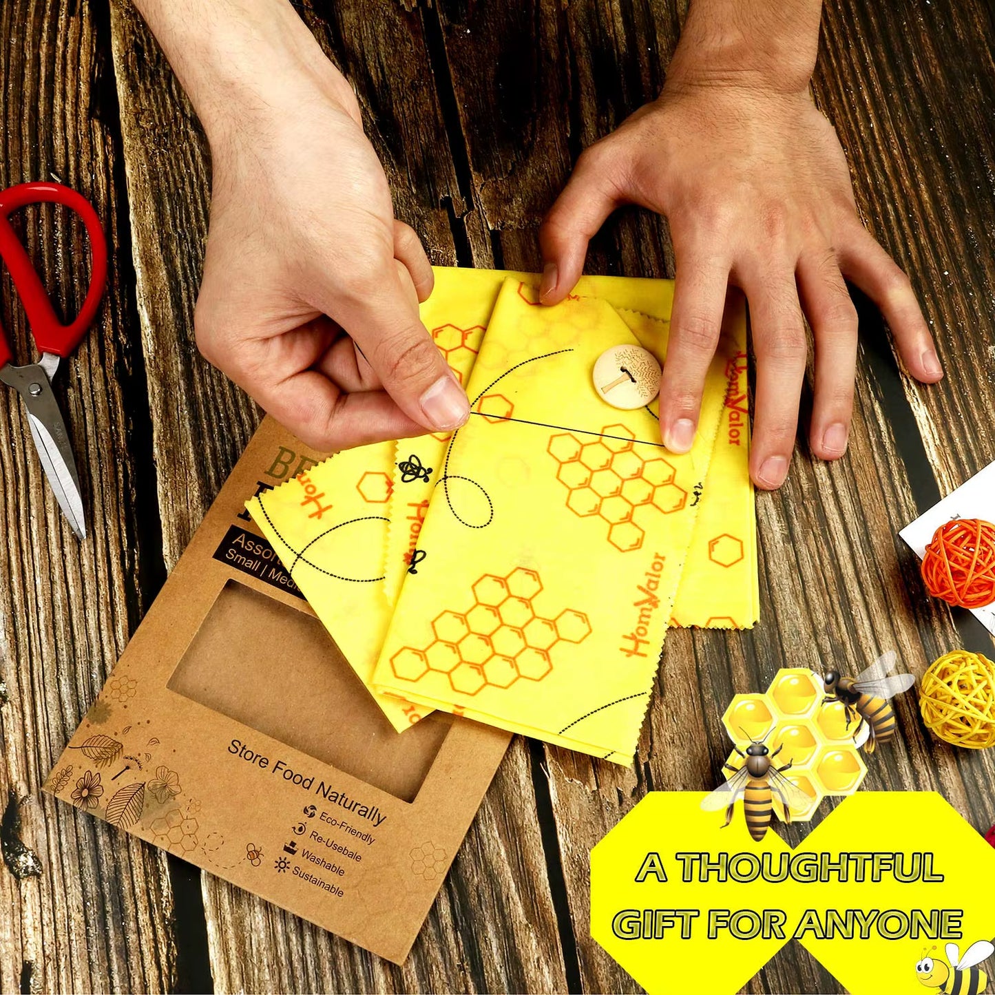 EcoDrop Reusable Beeswax Food Wraps –Organic & Eco-Friendly 3 Set
