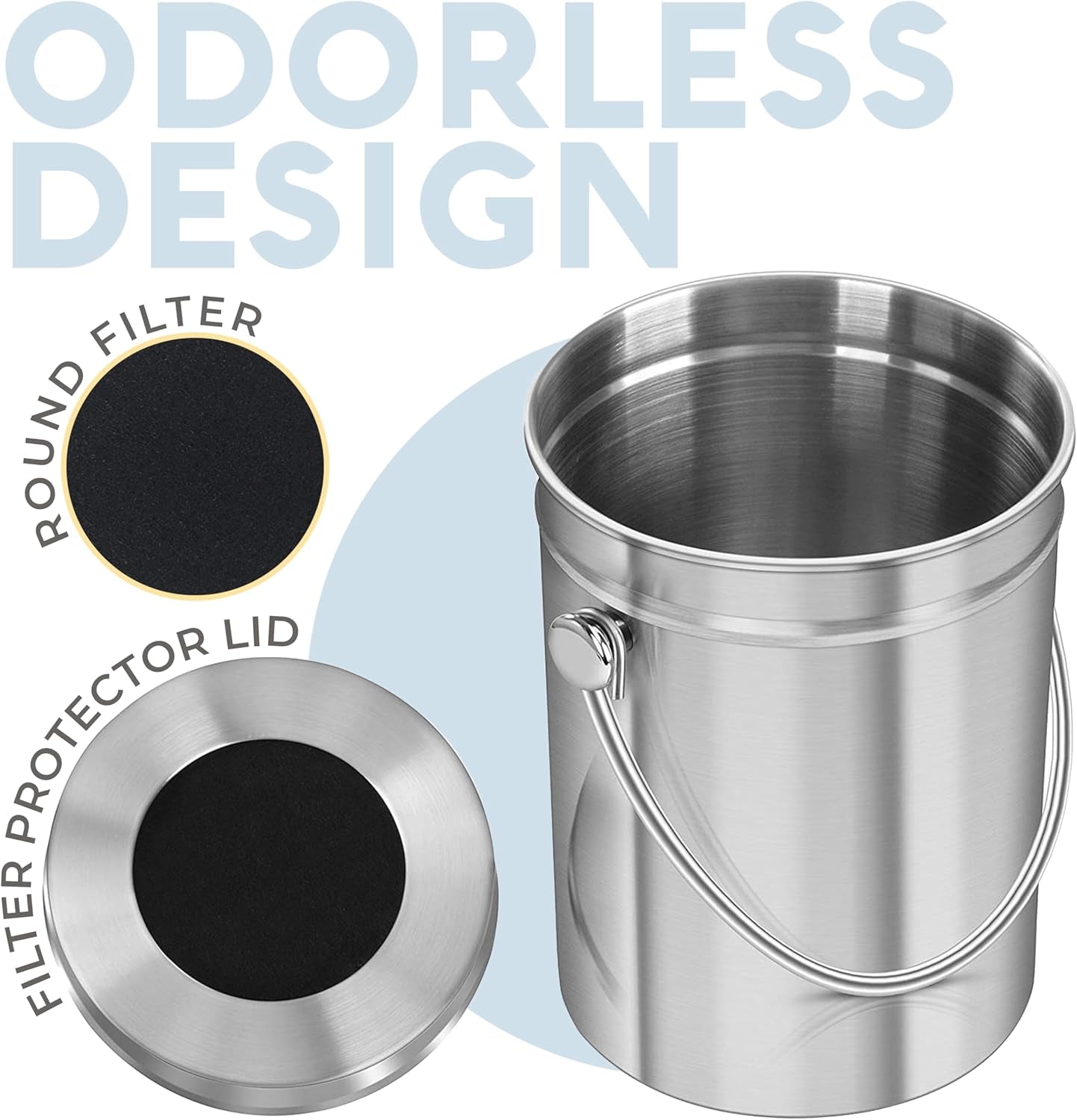 EcoDrop Stainless Steel Compost Bin 1.3 Gallon-Includes Charcoal Filter