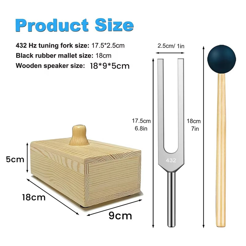 EcoDrop 432Hz Tuning Fork with Wooden Resonance Box – Sound Healing, Meditation & Relaxation Set