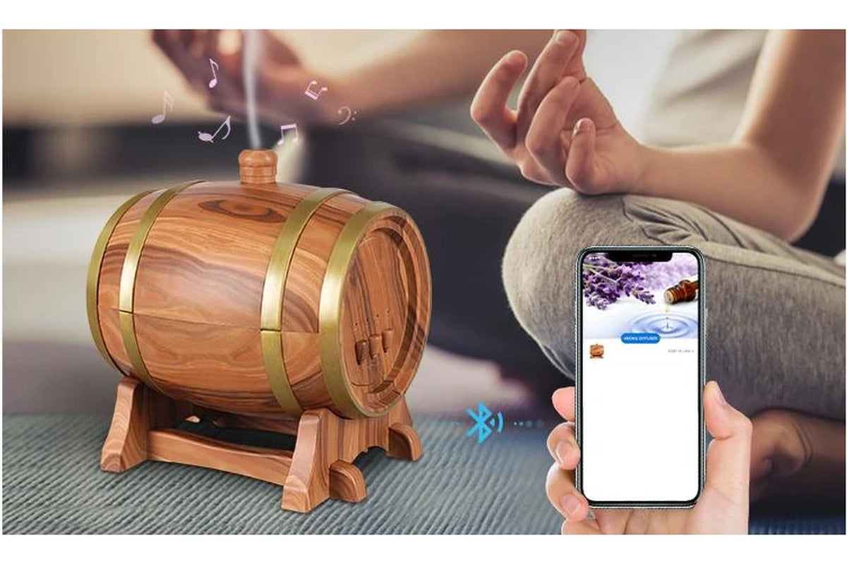 EcoDrop 350ml Bluetooth Aromatherapy Diffuser – Ultrasonic Humidifier with LED Light & Essential Oils (Oak Wood)