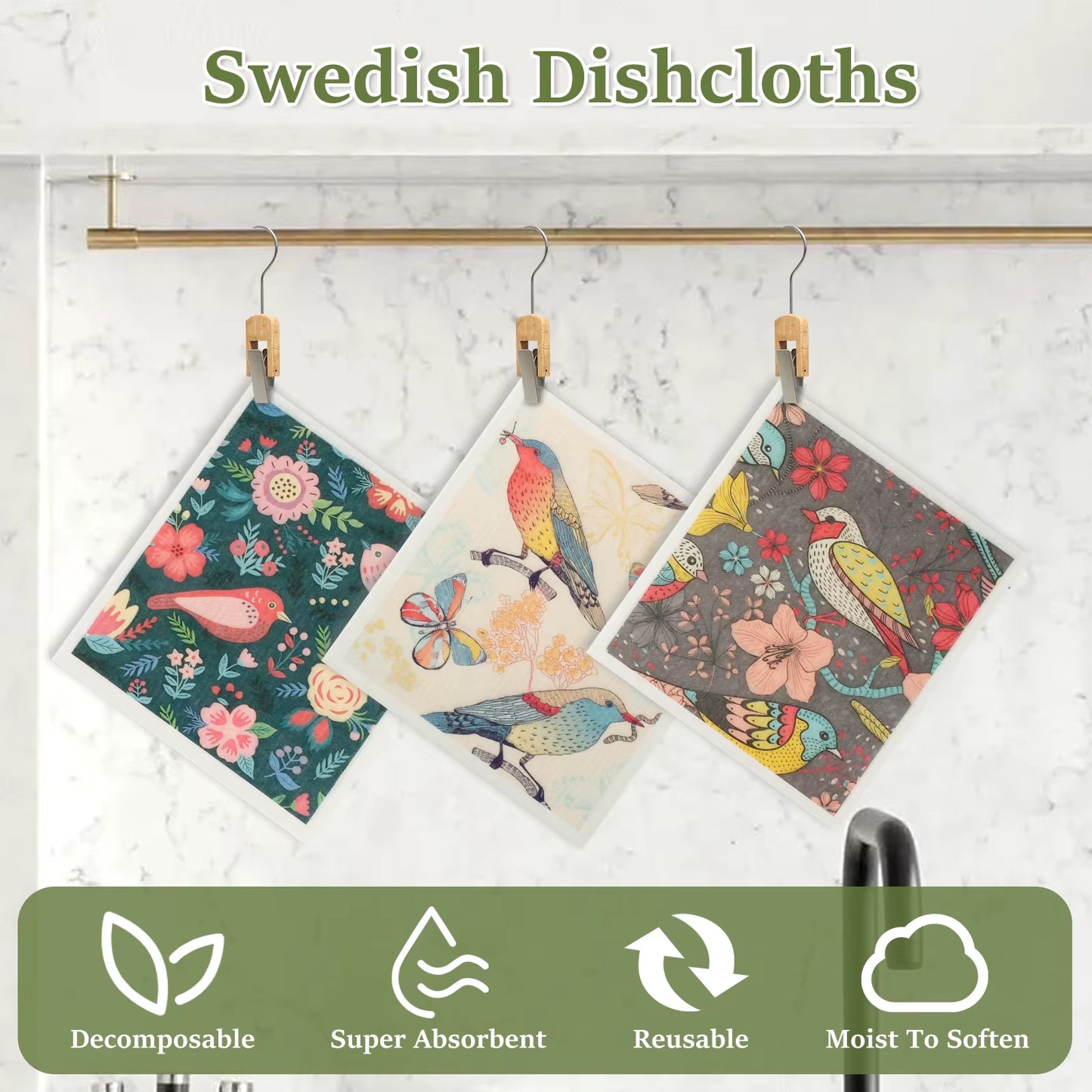 EcoDrop Reusable Swedish Dishcloths – 5/6-Pack Eco-Friendly Cellulose Cleaning Towels