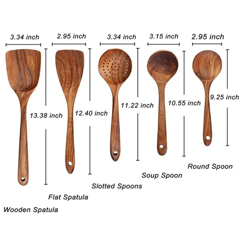 EcoDrop Premium Teak Wooden Cooking Utensils Set – Non-Toxic, Heat-Resistant, Non-Stick Safe, Handmade Natural Wooden Spoons & Spatulas