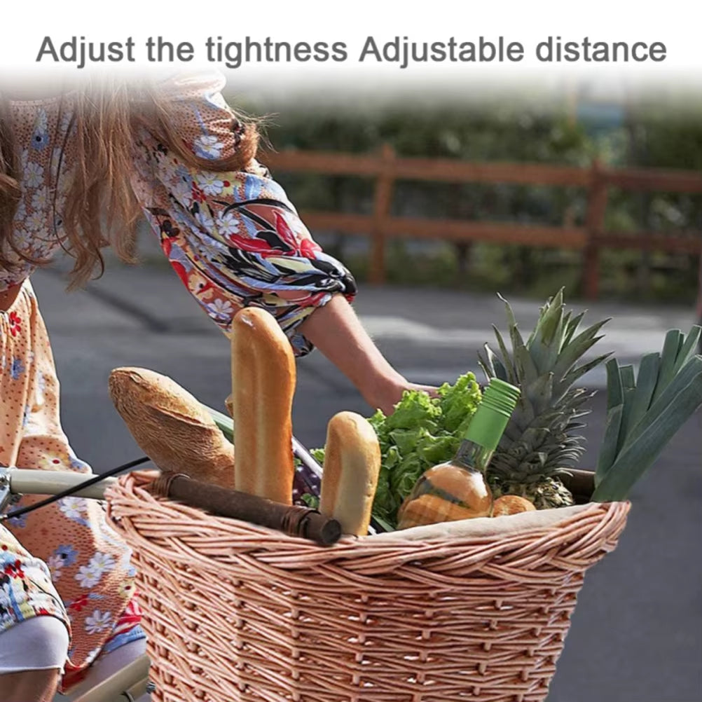 EcoDrop Vintage Wicker Bicycle Basket – Handwoven D-Shaped Front Basket with Leather Straps