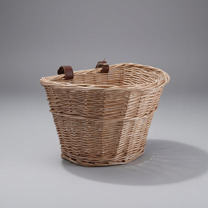 EcoDrop Vintage Wicker Bicycle Basket – Handwoven D-Shaped Front Basket with Leather Straps