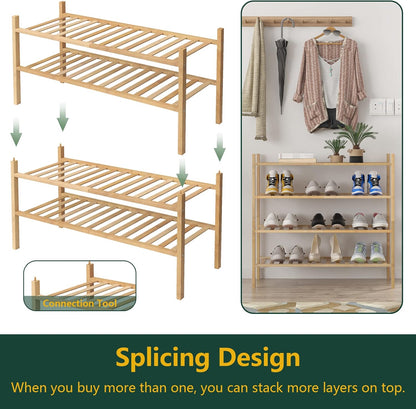 EcoDrop 4-Tier Bamboo Shoe Rack – Stackable, Free-Standing Organiser