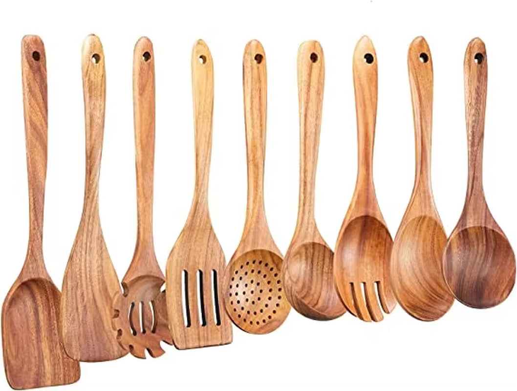 EcoDrop Premium Teak Wooden Cooking Utensils Set – Non-Toxic, Heat-Resistant, Non-Stick Safe, Handmade Natural Wooden Spoons & Spatulas