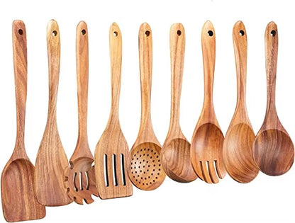 EcoDrop Premium Teak Wooden Cooking Utensils Set – Non-Toxic, Heat-Resistant, Non-Stick Safe, Handmade Natural Wooden Spoons & Spatulas