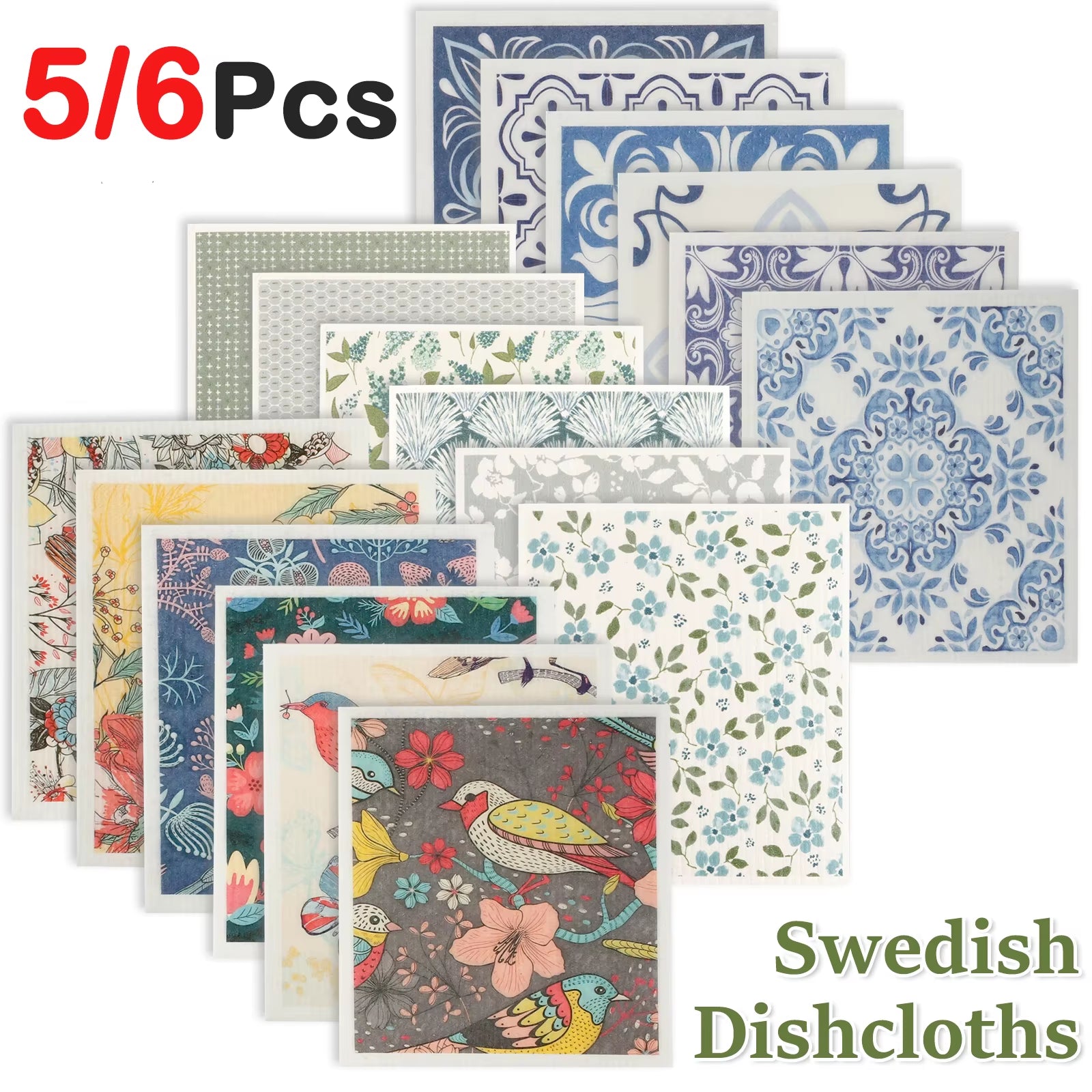 EcoDrop Reusable Swedish Dishcloths – 5/6-Pack Eco-Friendly Cellulose Cleaning Towels