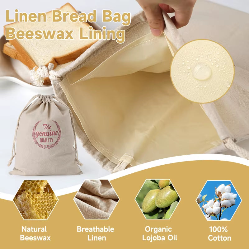 EcoDrop Reusable Linen & Beeswax Bread Bags