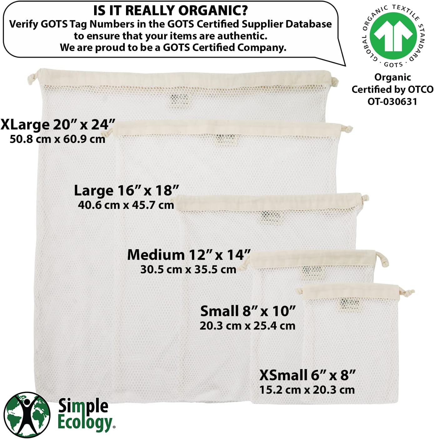 EcoDrop Organic Cotton Mesh Laundry Bags - 2-Pack GOTS Certified Delicate Wash Bags