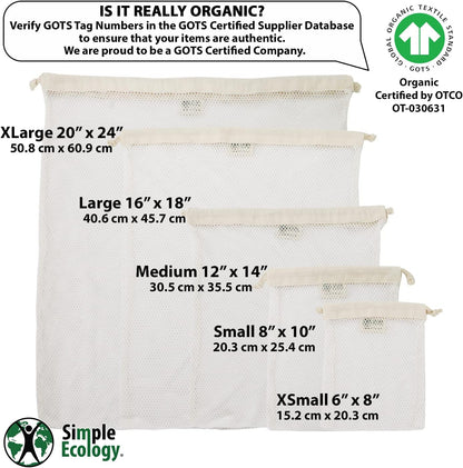 EcoDrop Organic Cotton Mesh Laundry Bags - 2-Pack GOTS Certified Delicate Wash Bags