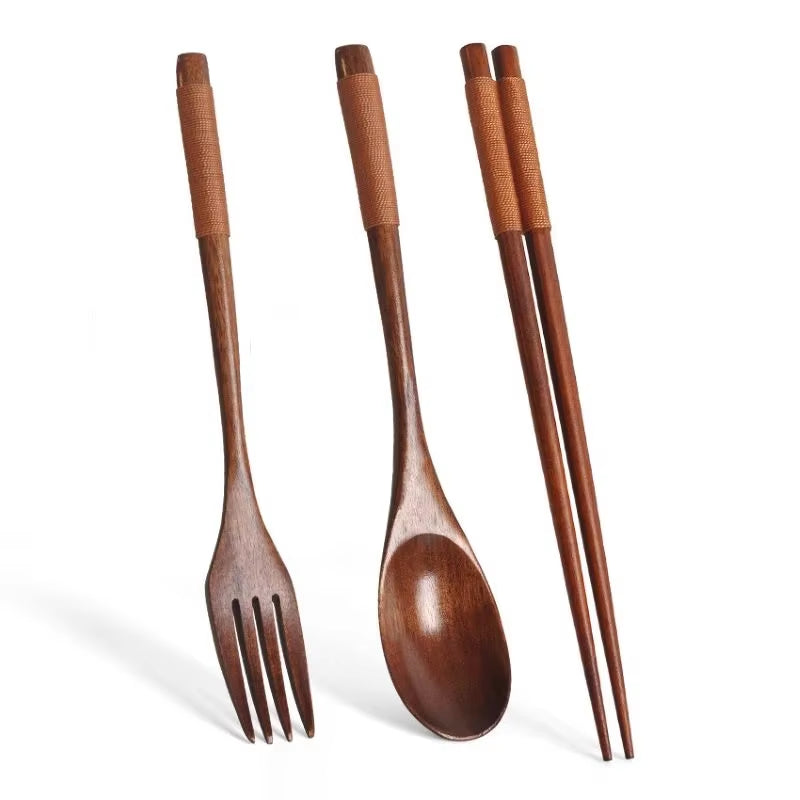 EcoDrop Wooden Cutlery Travel Set – Spoon, Fork & Chopsticks