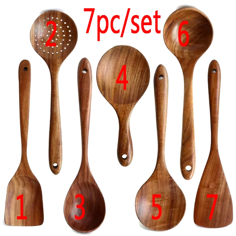 EcoDrop Premium Teak Wooden Cooking Utensils Set – Non-Toxic, Heat-Resistant, Non-Stick Safe, Handmade Natural Wooden Spoons & Spatulas