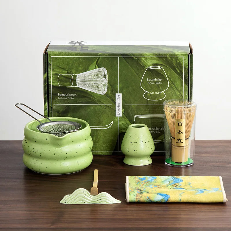 EcoDrop 7-Piece Japanese Matcha Tea Set – Ceramic Bowl & Bamboo Whisk Kit-9