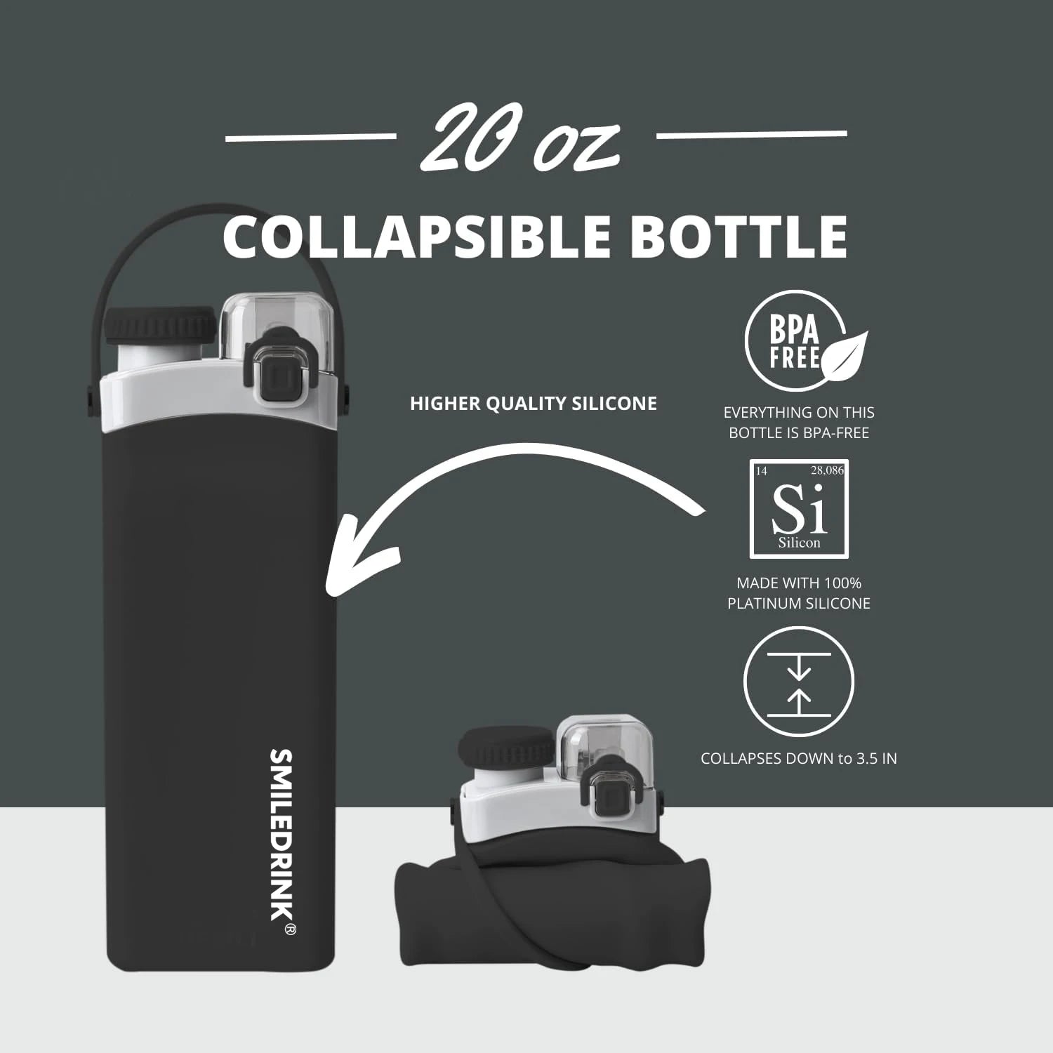 BPA Free 20 oz Foldable Reusable Sports Water Bottle and Fold up Gym Camping Silicone Sports Collapsible Water Bottle-3
