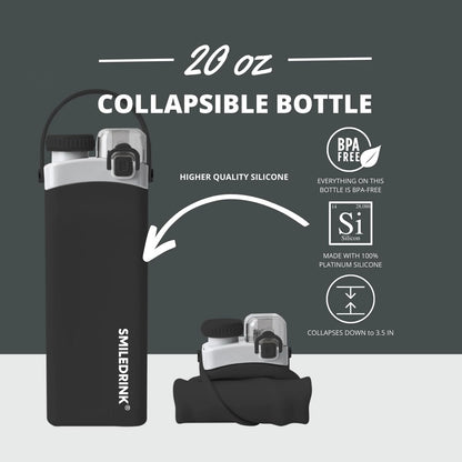 BPA Free 20 oz Foldable Reusable Sports Water Bottle and Fold up Gym Camping Silicone Sports Collapsible Water Bottle-3