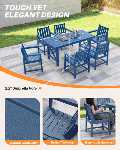 Free US Shipping Modern 6-Seater HDPE Outdoor Patio Furniture Set Garden Table Chairs for Courtyard Hospital Dining Beach Hotel-5